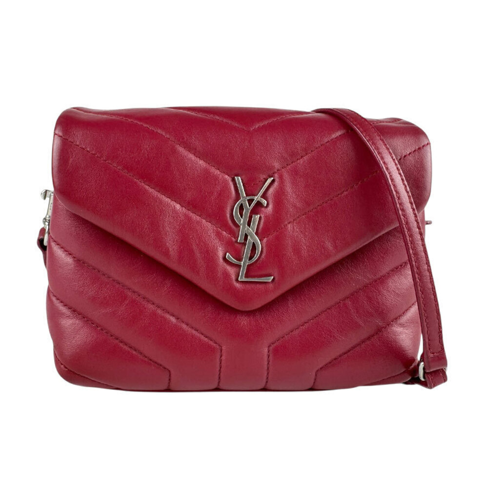 Saint Laurent Crossbody bag leather dark red silver